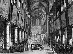 Rivoluzione francese: Benedizione delle bandiere della Guardia Nazionale da parte di Monsignor Juigné nella Chiesa di Notre Dame il 27 settembre da Jean Louis II (after) Prieur