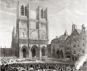 Thomas de Mahy (1744-90) Marchese di Favras che fa ammenda onorevole davanti a Notre-Dame, inciso da Pierre Gabriel Berthault (1737-1831) 1790 da Jean Louis the Younger Prieur