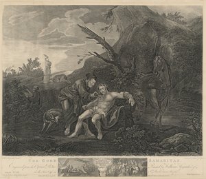 Il buon samaritano da Jean Marie Delatre and Simon Francois Ravenet I after William Hogarth