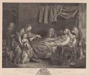 Famiglia intorno a un letto di malato da Jean Massard
