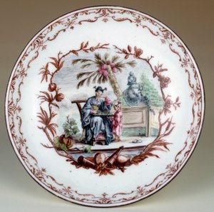 Piatto di porcellana rappresentante una scena di scacchi cinese da Jean Michel Liotard