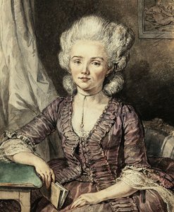 Una giovane signora seduta a un tavolo con un libro da Jean Michel the Younger Moreau