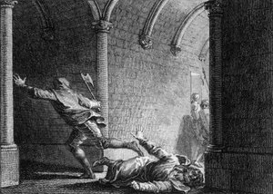 Assassinio di Ebroino, maggiordomo del Palazzo di Neustria, 681: fu ucciso con un
