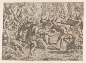 Il traditore Sinone portato nel campo dei Troiani dai pastori, 1535-55