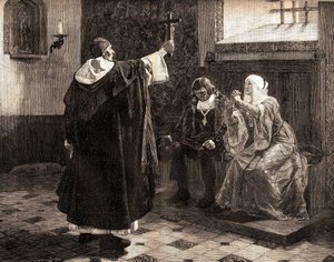 Il grande inquisitore spagnolo, Fray Tomas de Torquemada (1420-1498), tra i re cattolici Ferdinando II d