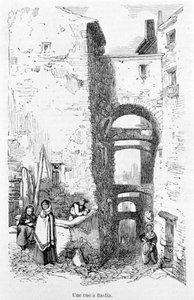 Una rue de Bastia. Corsica. Incisione di Laurens. da Jean Paul Laurens