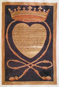 Fol. 61r Il Cuore Incoronato di Coraggio, dal Resoconto del Funerale di Anna di Bretagna (1477-1514) 1515