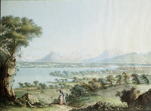 Veduta del Monte Bianco con Ginevra in primo piano, inciso da Jean Philippe Linck II e Jacob Philippe Hackert da Jean Philippe II Linck