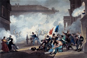 Rivoluzione del 1830: uno studente della Scuola Politecnica cattura un pezzo di cannone durante la presa del Palais-Royal il 28 luglio da Jean Pierre Marie Jazet