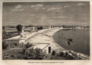 Chandernagor (attuale Chandannagar, nel Bengala Occidentale), sulle rive del Gange, incisione dal disegno di J.Moynet, illustrante il viaggio in India dei Rajah, nel 1864-1868, di Louis Rousselet, pubblicato in "Le tour du monde" 1874, a cura di Edouard Ch da Jean Pierre Moynet