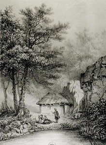 Capanna di Jean-Jacques Rousseau (1712-78) a Ermenonville, 1842 da Jean Pierre after Thenot