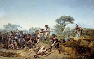 Guerra di Vandea, il cavaliere Charles de Bois-Hardy (Boishardy) che vuole salvare la sua amante (1795). Dipinto di Jean Soreuil (1824-1871)