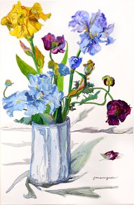 Iris, papaveri in vaso d