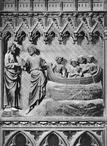 Cattedrale, interno, schermo del coro, Gesù Cristo appare sul lago di Tiberiade, la pesca miracolosa, c.1340-51 da Jean and Jean Le Boutellier Ravy