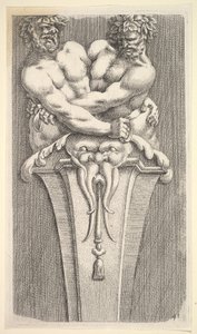 Progetto per un termine con due figure bacchiche, da: Curieuses recherches de plusieurs beaus da Jean le Pautre