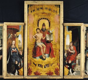 Polittico della Glorificazione della Santissima Trinità, pannello centrale raffigurante la Trinità, la Vergine e San Giovanni Battista, c.1509-16 da Jean the Elder Bellegambe