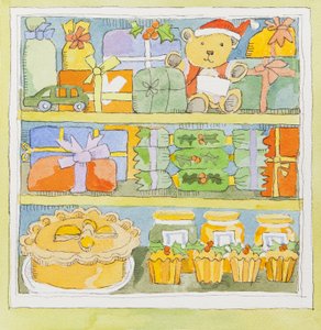 Interno della credenza di Natale (acquerello) da Jennifer Abbott