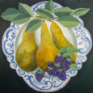Pere su un piatto, 2018 (acrilico su tela) da Jennifer Abbott