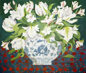 Tulipani doppi bianchi e alstroemerie, 2013 (acrilico su tela)