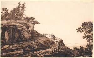 Paesaggio montano con persone e asini su una strada da Jens Juel