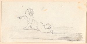 Un bambino nudo che gattona