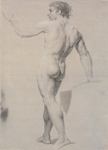 Modello in piedi, visto da dietro, braccio sinistro alzato da Jens Juel