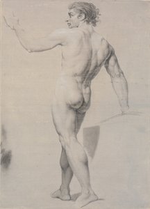 Modello in piedi, visto da dietro, braccio sinistro alzato da Jens Juel
