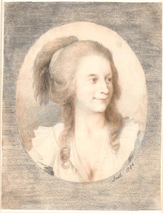 Ritratto della pastora Nicolai Bierfreund, nata Henriksen. Ovale, tre quarti di profilo verso destra da Jens Juel