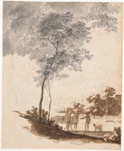 Paesaggio svizzero con un cavaliere che tiene due cavalli e un paio di cani; studio per il ritratto di Jean-Armand Tronchin da Jens Juel