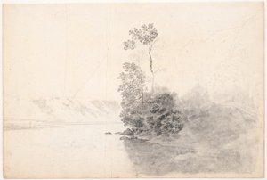 Paesaggio svizzero con alberi su una penisola in un lago da Jens Juel