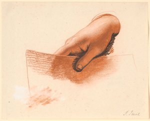 Studio della mano destra di un uomo, che tiene un pezzo di carta; studio per il ritratto di famiglia Anker