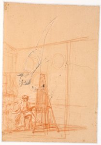 Studio del braccio destro di una figura maschile in piedi e uno schizzo compositivo per un doppio ritratto di Juel e sua moglie al cavalletto da Jens Juel