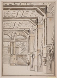 Un atrio con scala sullo sfondo da Jens Petersen Lund