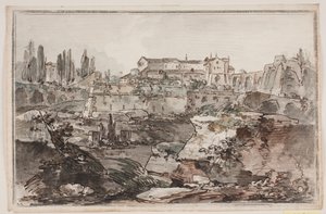 Prospetto con fortezza (?), rovine, rocce e acqua da Jens Petersen Lund