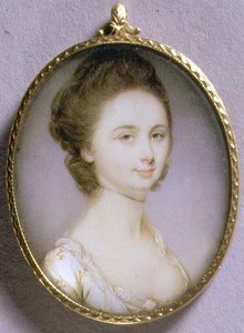 Ritratto miniatura di una signora in abito bianco, c.1780-85