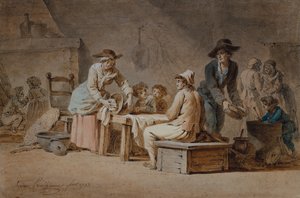 Una famiglia di contadini in un interno da Jerome Preudhomme