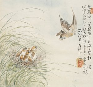 Un uccello che porta cibo nel becco, 1857 da Jin Yuan