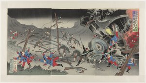 Distruzione della ferrovia in Manciuria durante la guerra russo-giapponese da Jinsai Rosetsu