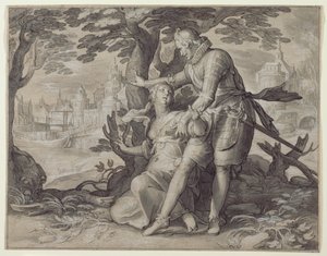 Giovane donna assistita da un gentiluomo da Joachim Anthonisz. Wtewael