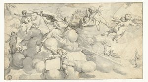 Putti e angelo con cartiglio da Joachim Wtewael (circle of)