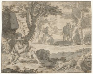Apollo suona il flauto mentre custodisce il gregge di Admeto