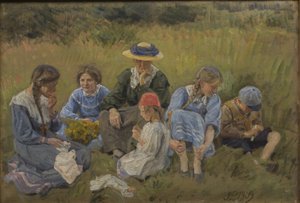 Riposo nel prato. La moglie e i figli dell