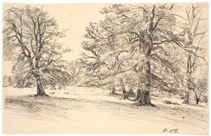 Terreno leggermente inclinato con grandi alberi sparsi da Joakim Frederik Skovgaard