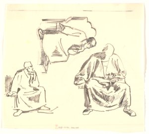 Tre studi di uomo seduto con barba. Saul da Joakim Frederik Skovgaard