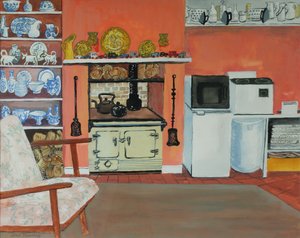 Cucina del cottage, Red Cottage Studios, Suffolk con Rayburn, 2000 da Joan Thewsey