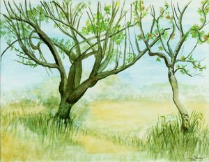 Paesaggio di inizio primavera, con due alberi, 2009