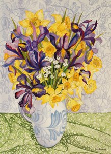 Iris e narcisi con tessuti decorati, 2008 da Joan Thewsey