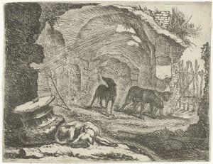 Quattro cani presso una rovina da Joannes Fijt