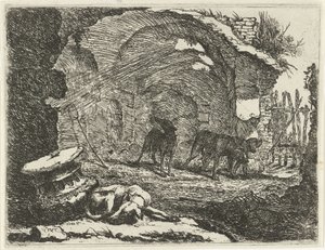 Quattro cani presso una rovina da Joannes Fijt