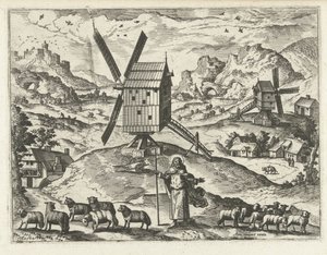 Paesaggio con Cristo come Buon Pastore (Landschappen, zeegezichten en fantasierijke stadsgezichten) da Joannes van Doetechum (I) (attributed to)